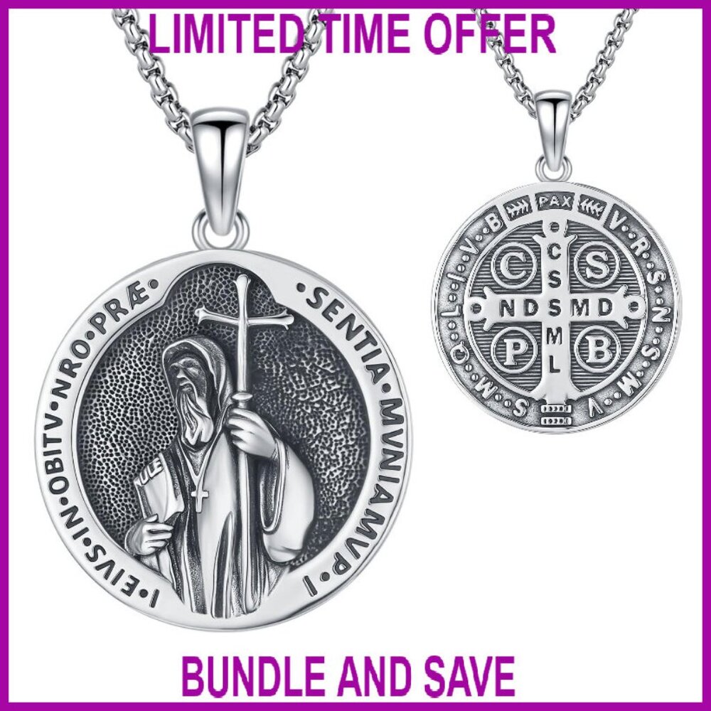 St Benedict Medals Crucifix Cross Necklace 925 Sterling Silver Pendant